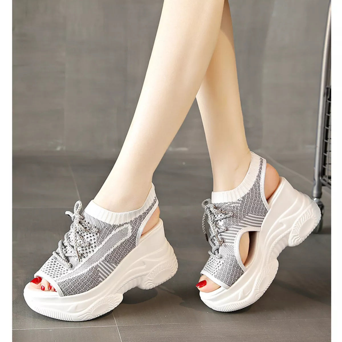 Lace Up Platform Sandals in Black for Women