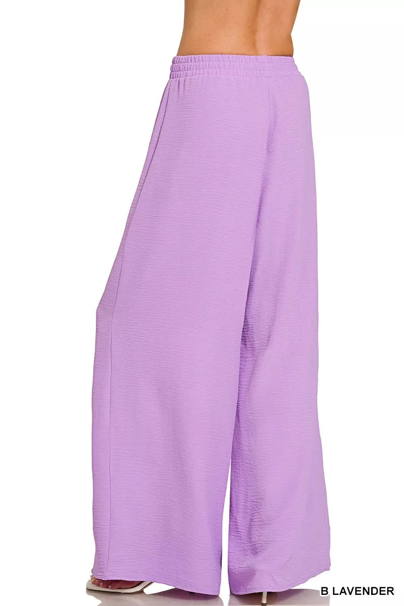 Woven Airflow Twisted Top & Wide Leg Pants Set for Women