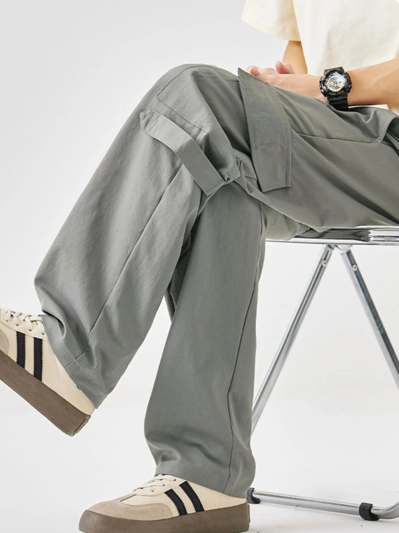 Plus Size Multi-Pocket Cargo Utility Pants with Drawstring Waist in Black for Men