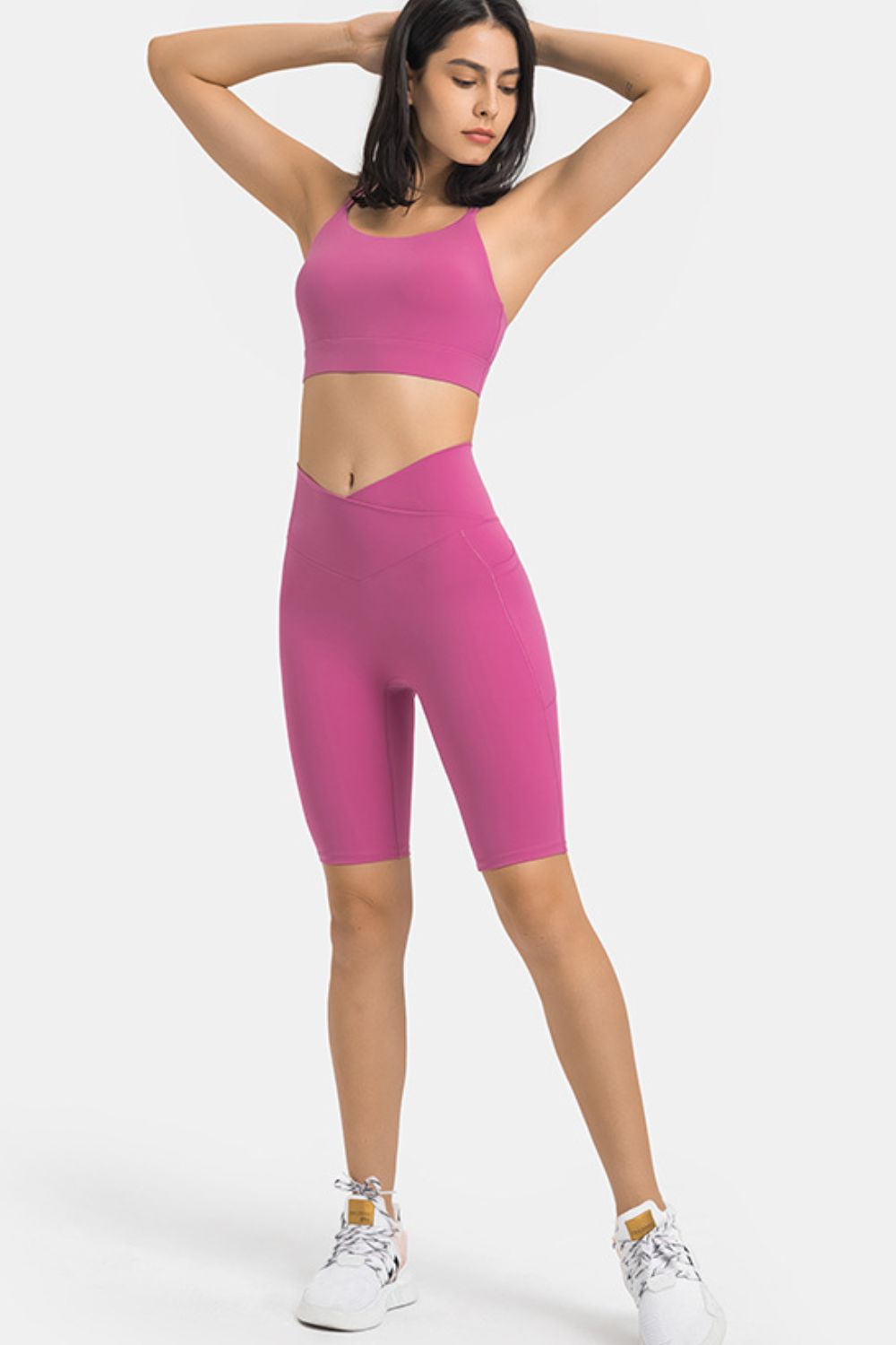 High Waist Biker Shorts with Pockets in Hot Pink for Women