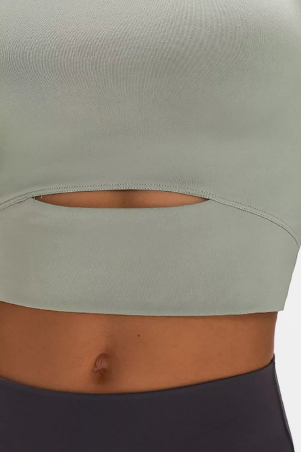 Long Sleeve Cropped Top with Sports Strap in Sage for Women