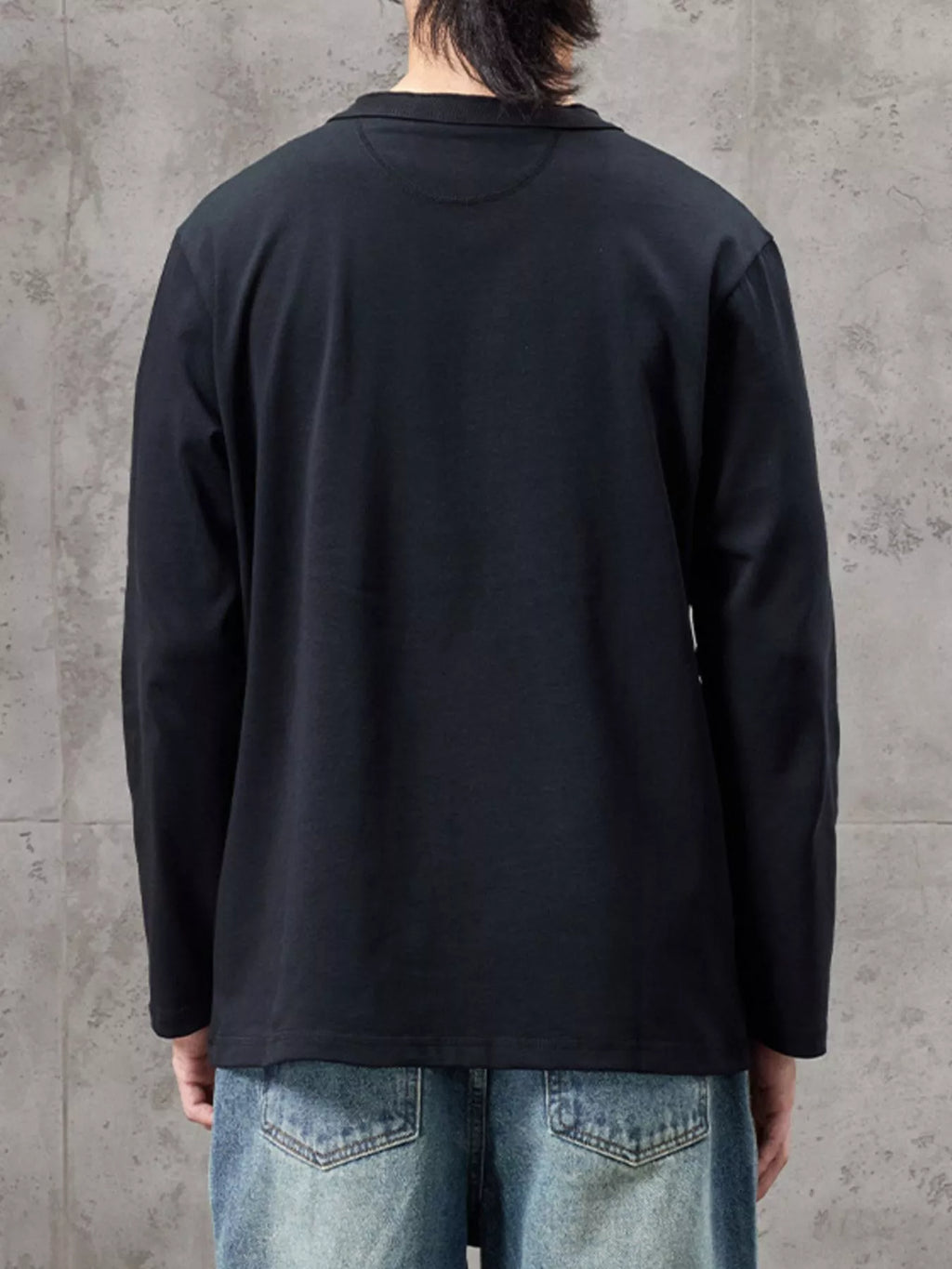 Plus Size Casual Henley Long Sleeve T-Shirt in Black for Men