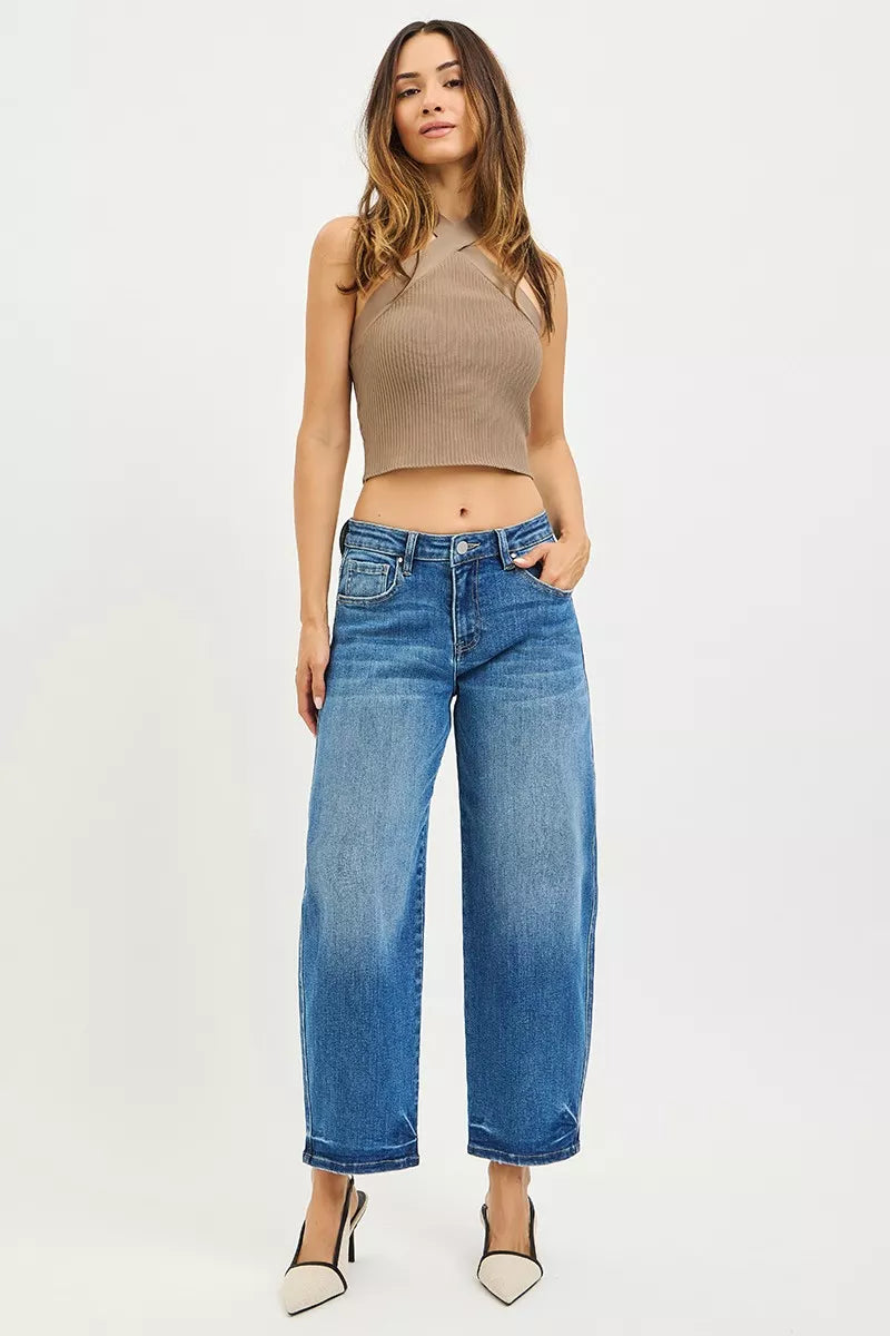 Slouchy Cropped Barrel Jeans in Medium for Women