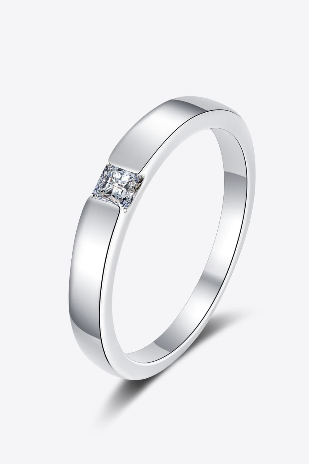 Inlaid Moissanite Rhodium-Plated Ring in Silver for Women