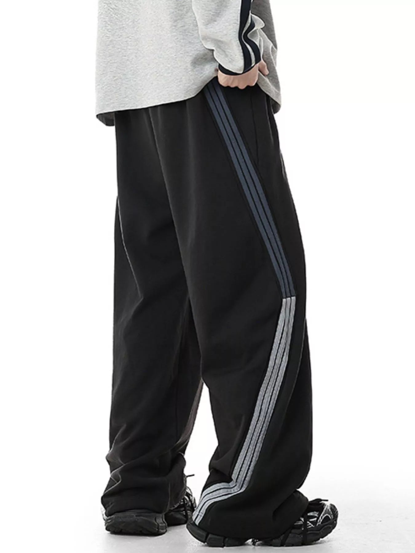 Plus Size Side Striped Relaxed Fit Casual Pants in Light Gray for Men
