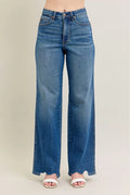 High Waist Tummy Control Chew Hem Destroy Wide Jeans Plus Size in Md for Women
