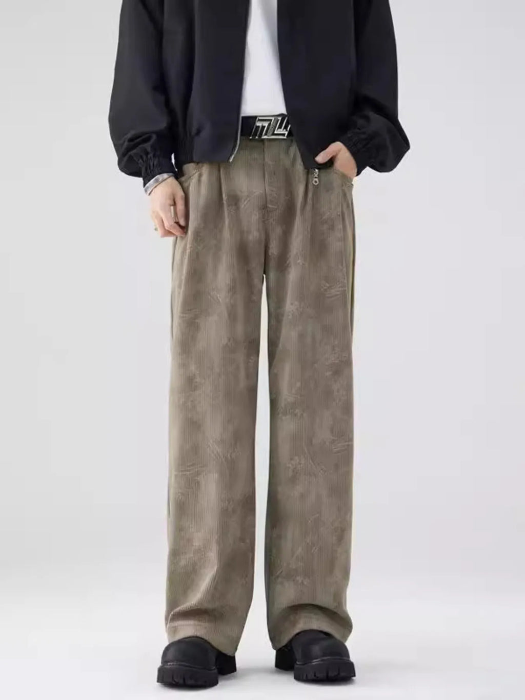 Wide-Leg Relaxed Fit Pants Plus Size in Black for Men