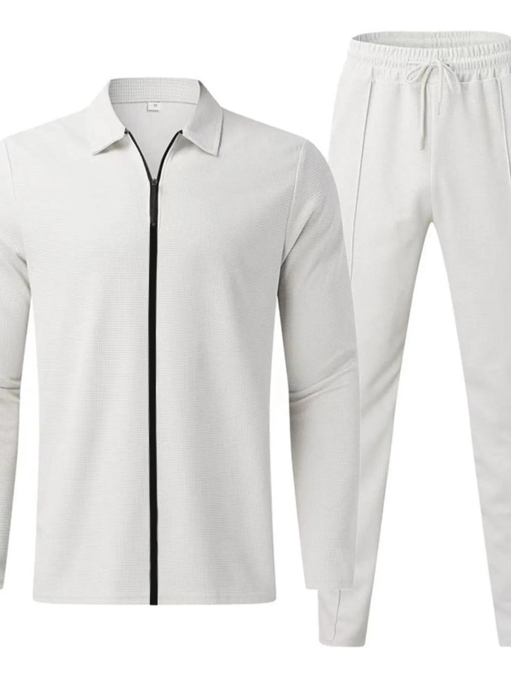 Zip Up Top and Pants Set Plus Size in White for Men