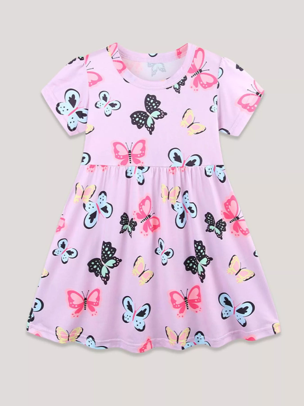 Butterfly Print Casual Dress in Pink Purple for Girls