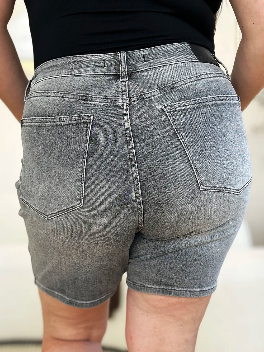 Plus Size High Waist Washed Denim Shorts for Women