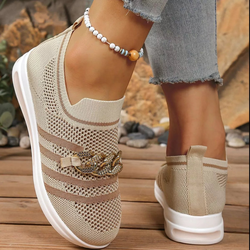 Round Toe Mesh Slip-Ons in Cream White for Women