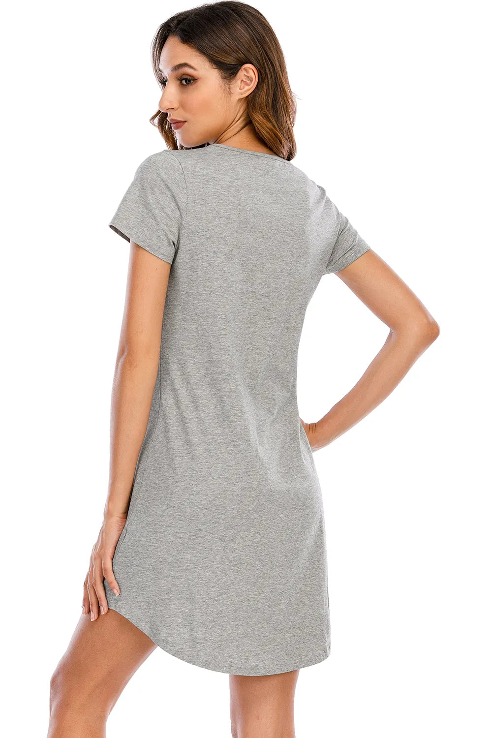 Graphic Round Neck Short Sleeve Lounge Dress in Gray for Women