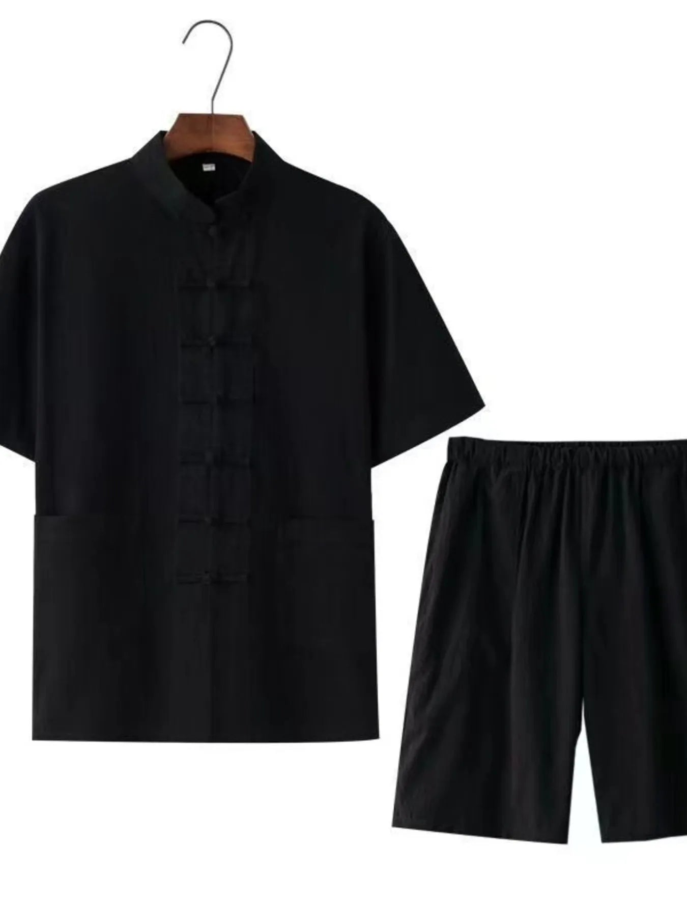 Plus Size Chinese Style Top and Shorts Set in White for Men
