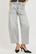 Slouchy Cropped Barrel Jeans in Light Grey for Women