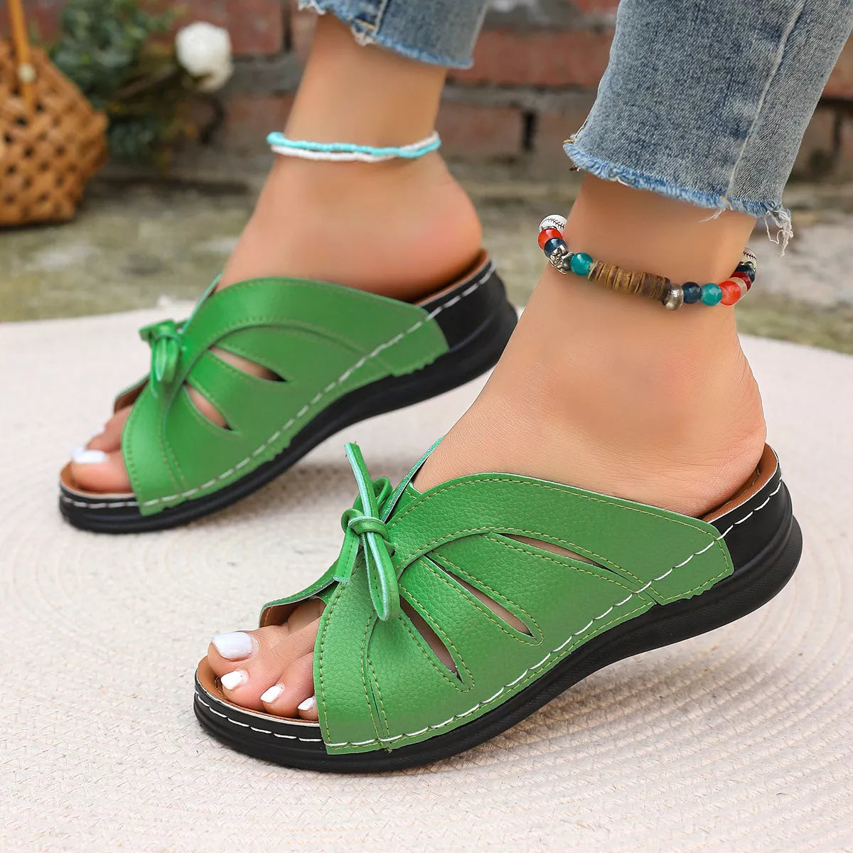 Open Toe Wedge Sandals in Blue in Black for Women