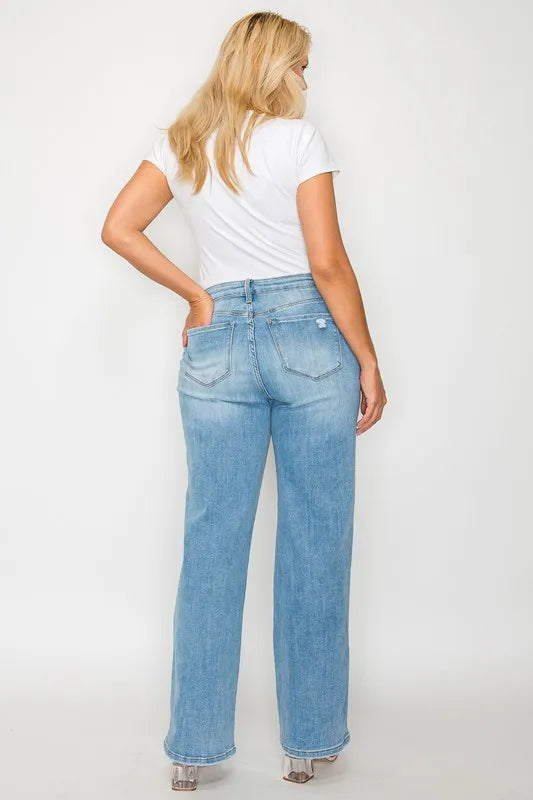 Plus Size Distressed High Rise Straight Jeans for Women