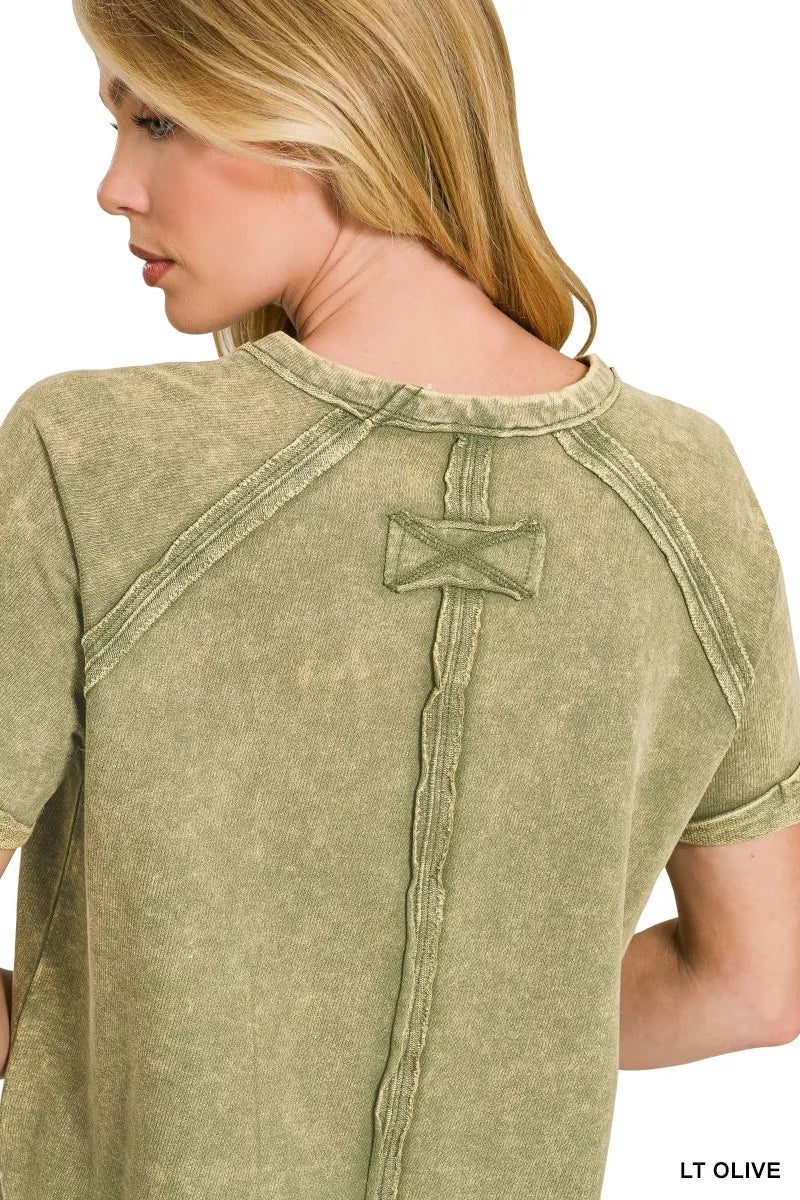French Terry Washed Curved Hem Top for Women