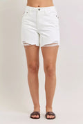 High Waist Rigid Magic Dad Short with Cell Phone Back Pocket in Wht for Women