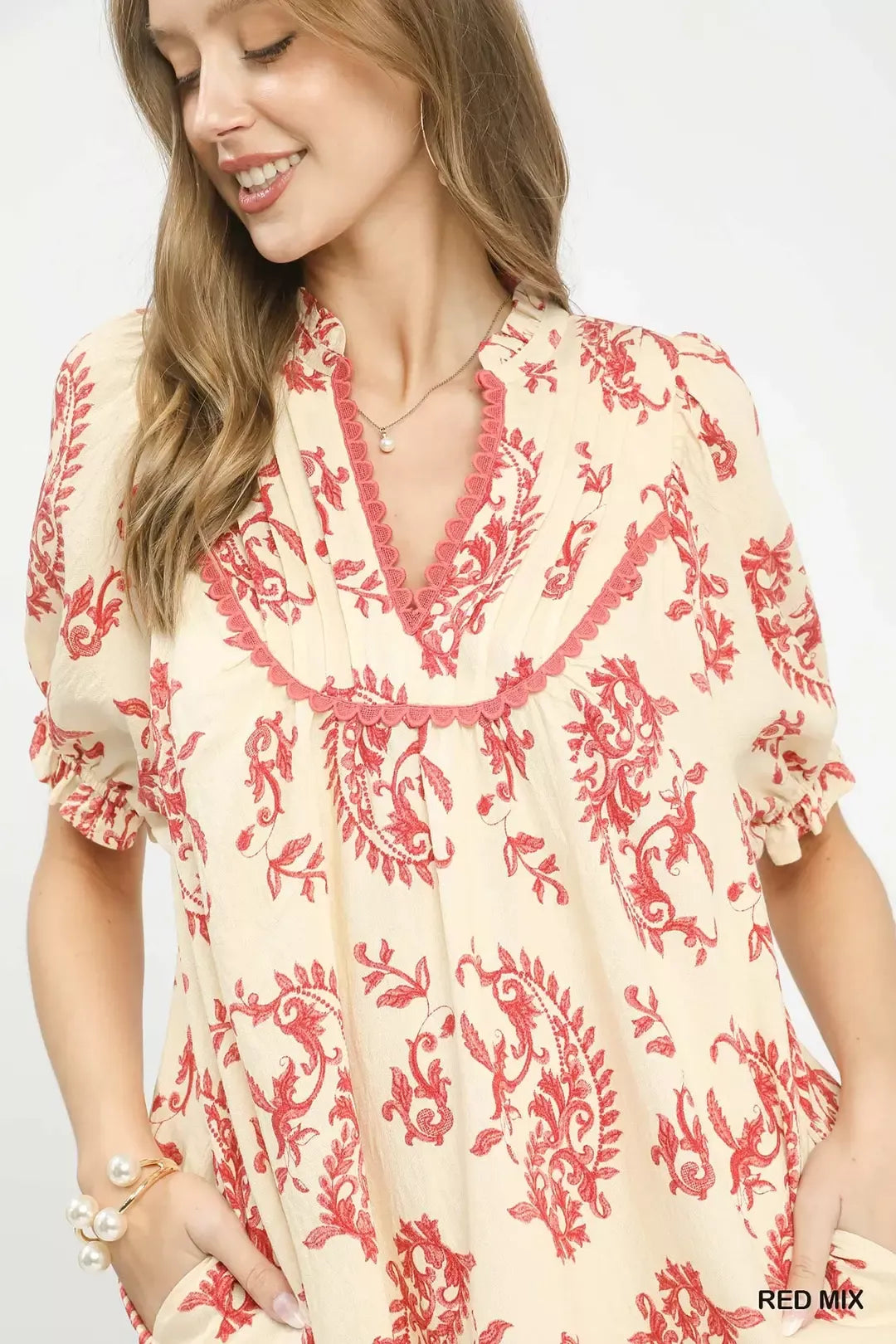 Mix Paisley Scallop Trim Dress for Women