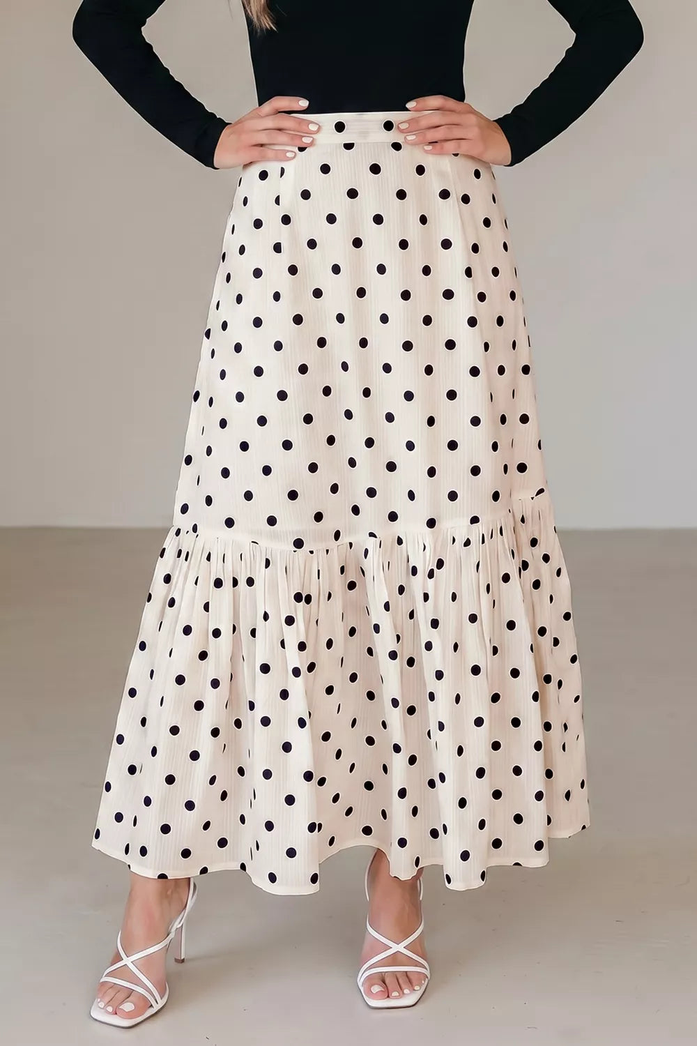 Polka Dot Ruffled Slit Maxi Skirt for Women