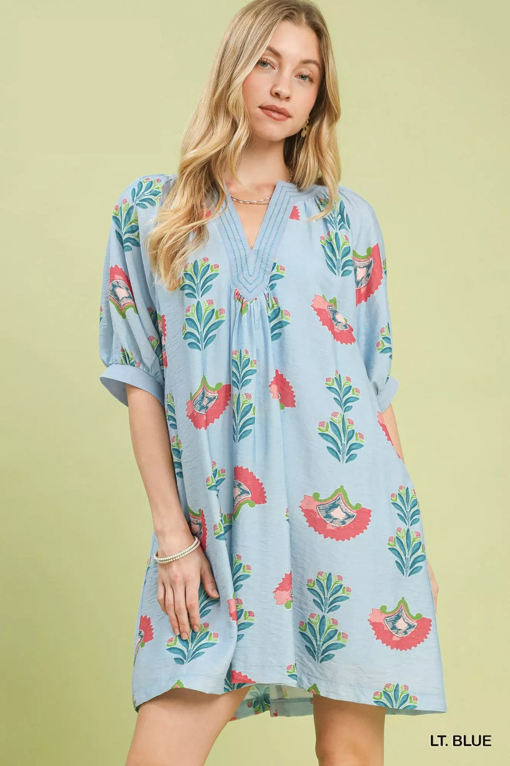 Abstract Print Mini Dress in Light Blue for Women
