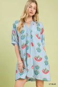 Abstract Print Mini Dress in Light Blue for Women
