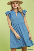 Ruffle Sleeve Babydoll Dress in Peri Blue for Women