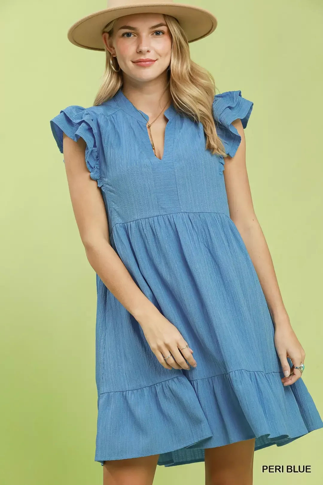 Ruffle Sleeve Babydoll Dress in Peri Blue for Women