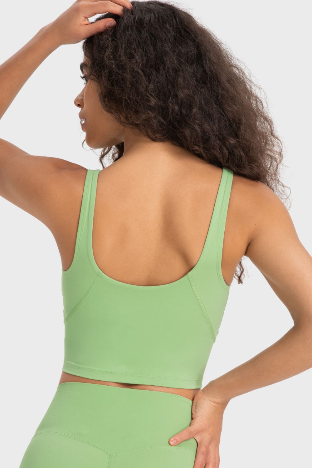 Deep V-Neck Crop Sports Bra in Sage for Women