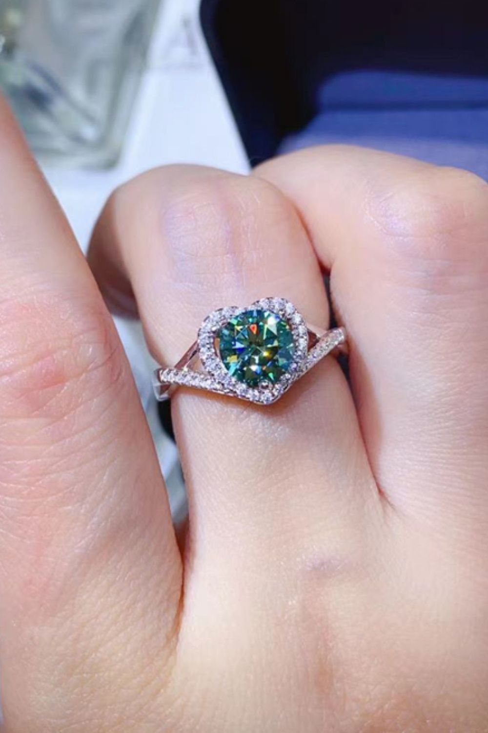 Adored 1 Carat Moissanite 925 Sterling Silver Heart Ring in Green for Women