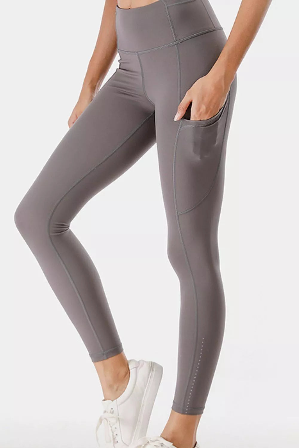 High-Waisted Active Leggings with Pockets Plus Size in Dusty Blue for Women