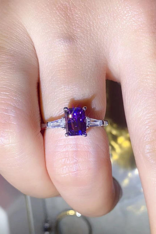 1 Carat Moissanite Platinum-Plated Rectangle Ring in Purple for Women