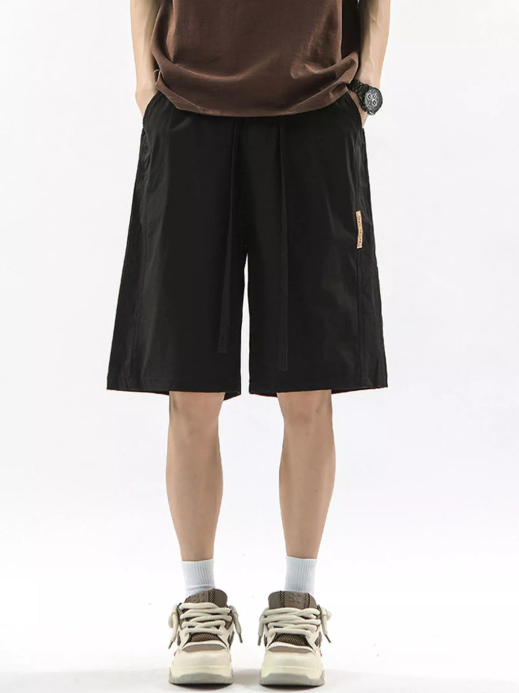 Drawstring Casual Loose-Fit Pants Plus Size in Black for Men