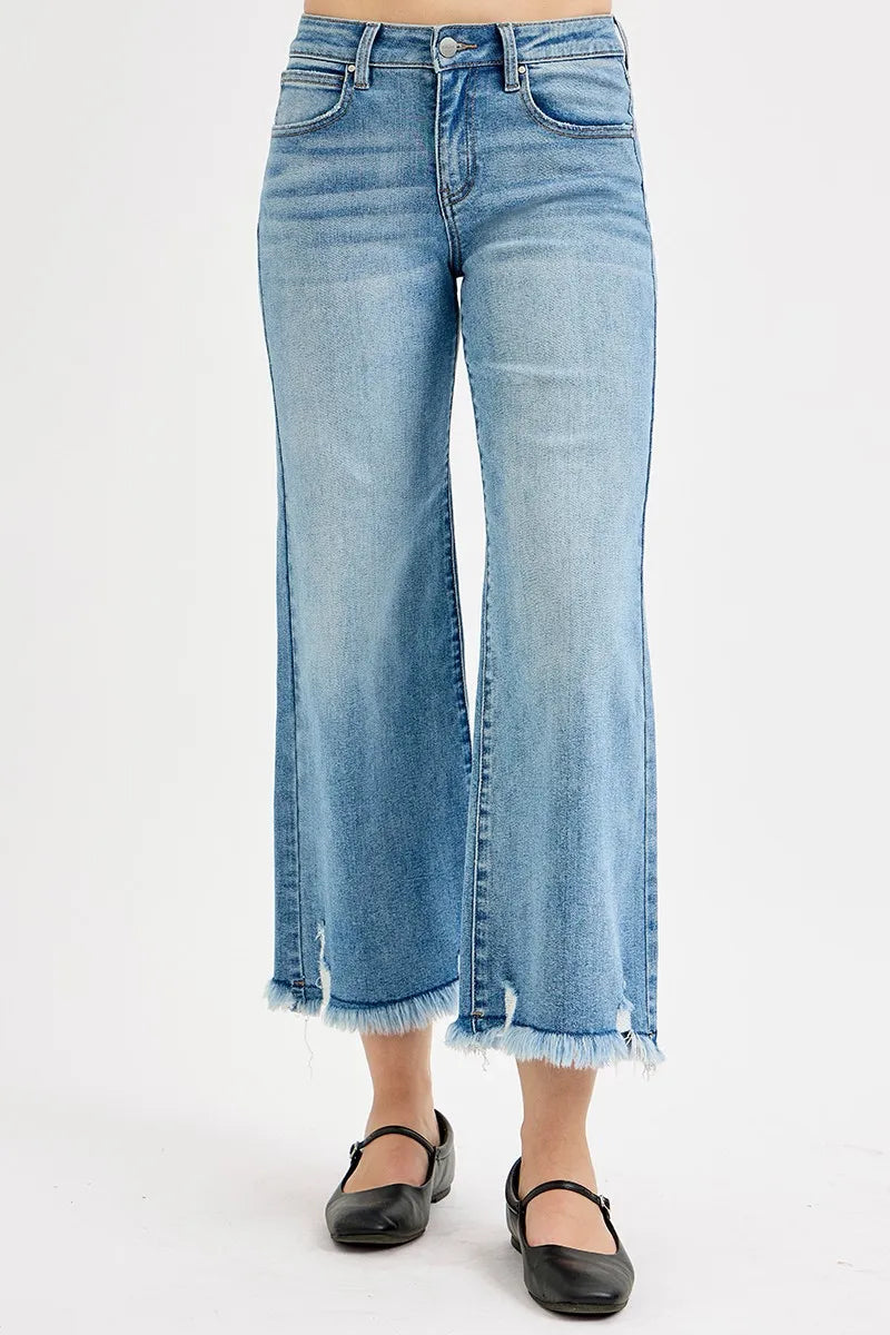 Mid Rise Crop Wide Leg Jeans Plus Size in Light for Women