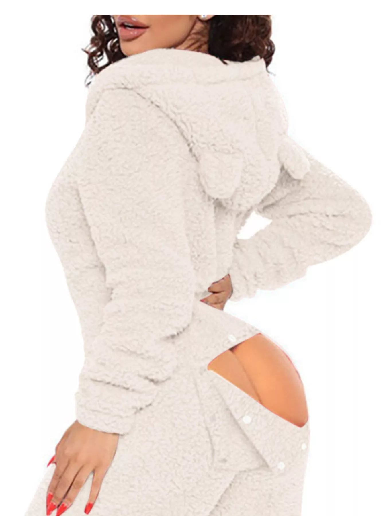 Fleece Hooded Open Back Jumpsuit in Light Gray for Women