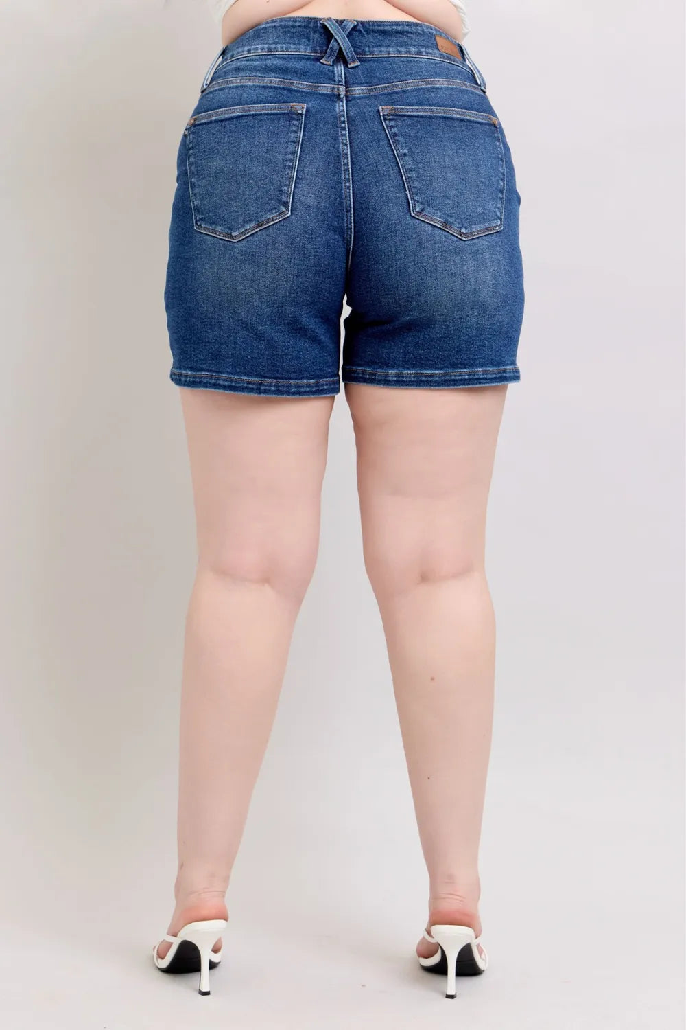 Double Button Waistband Denim Shorts Plus Size for Women
