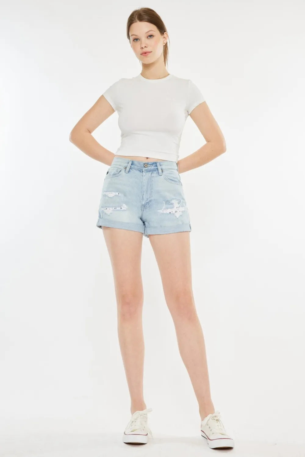 High Rise Repaired Mom Denim Shorts in Light for Women