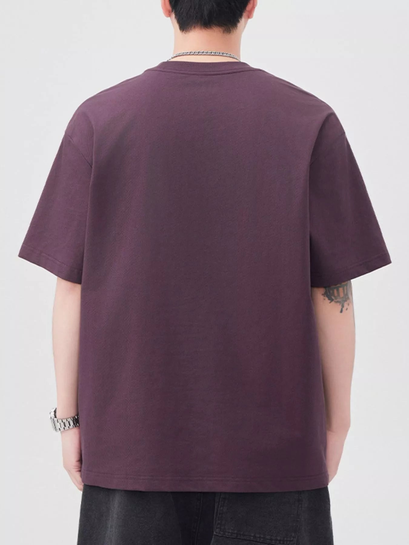 Plus Size Round Neck Relaxed Fit T-Shirt in Purple for Men