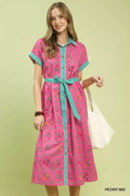 Mix Floral Button-Front Midi Dress in Peony Mix for Women