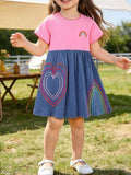Heart Embroidered Casual Dress in Pink for Girls