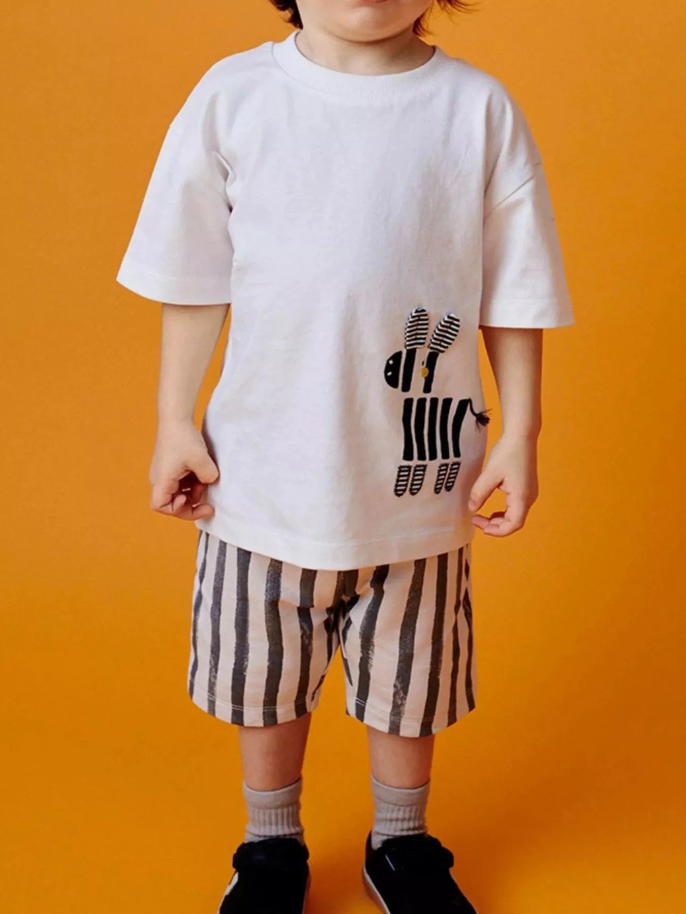 Zebra Short Sleeve Tee and Striped Shorts Set in White for Boys