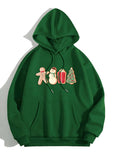 Graphic Drawstring Hoodie with Pocket in Green for Women