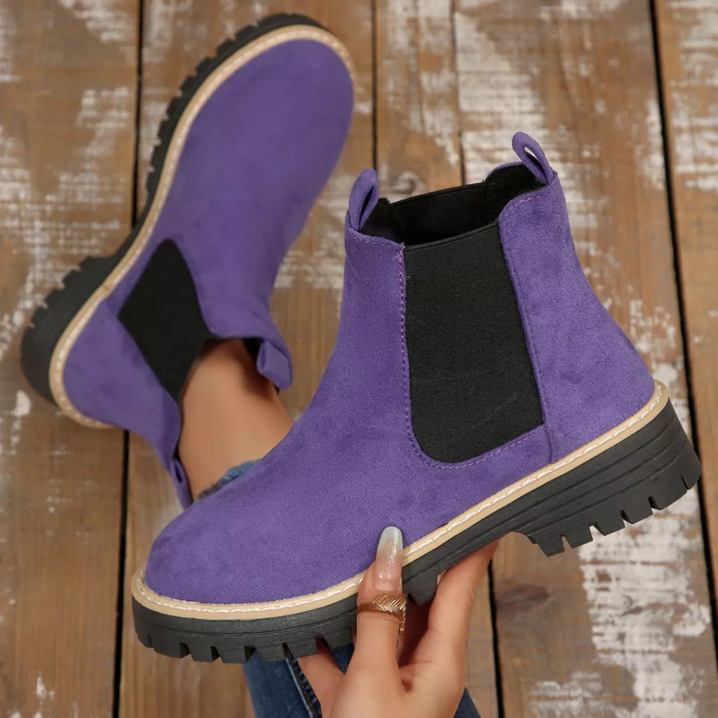 Round Toe Block Heels Boots in Classic in Green for Women