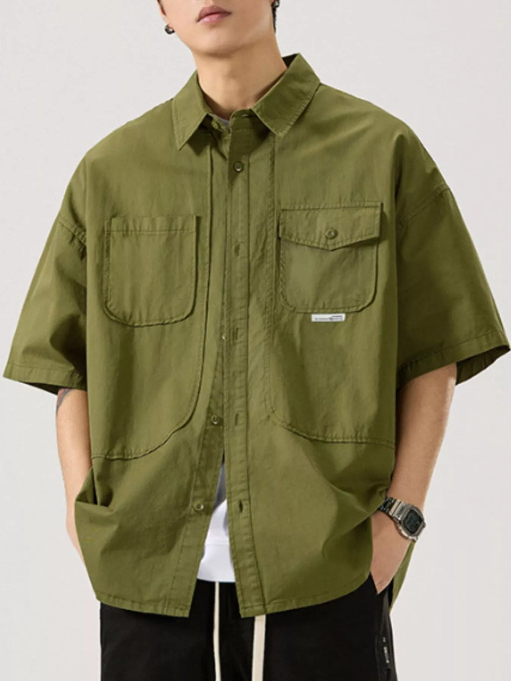Button Up Half Sleeve Shirt Plus Size in Light Apricot for Men