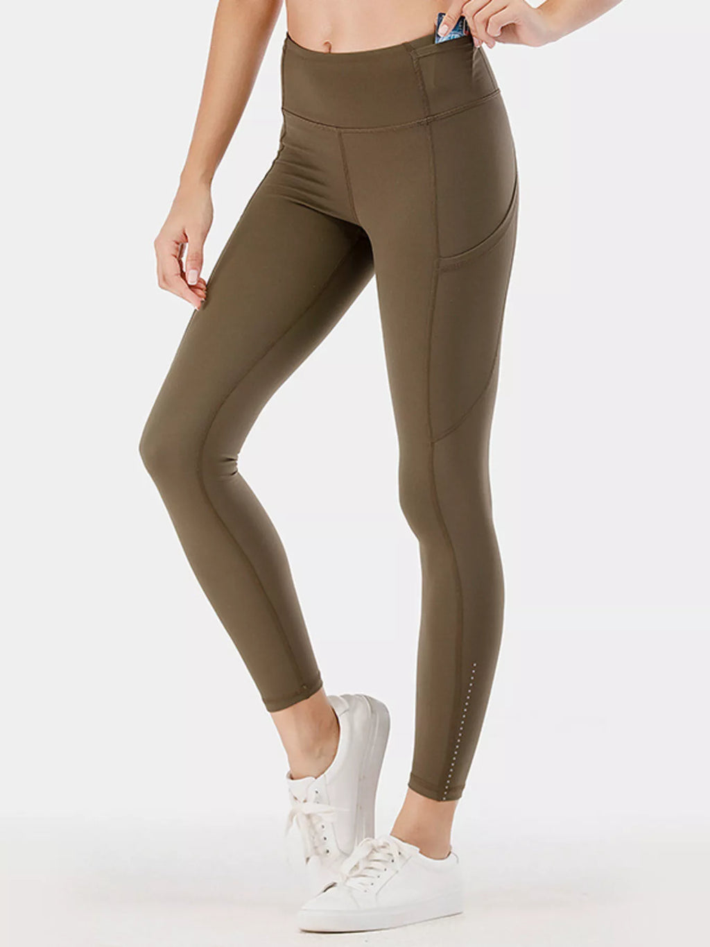 High-Waisted Active Leggings with Pockets Plus Size in Olive for Women