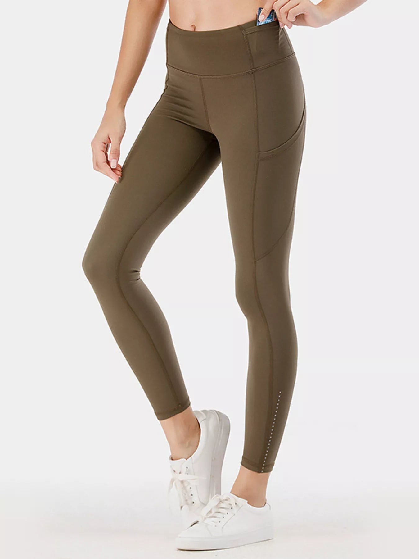 High-Waisted Active Leggings with Pockets Plus Size in Olive for Women