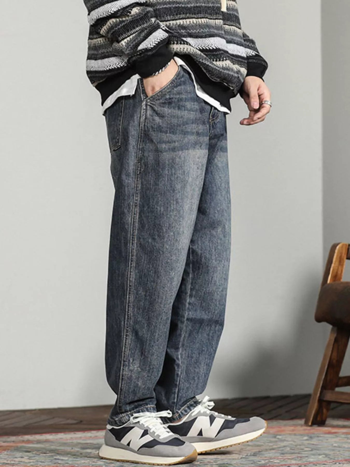 Wide Leg Jeans in Vintage Blue for Men