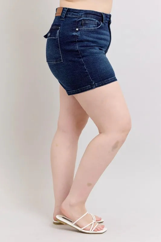 High Waist Back Flap Pocket Denim Shorts Plus Size for Women