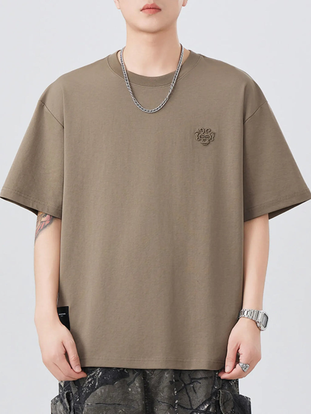 Plus Size Round Neck Short Sleeve T-Shirt in Classic in Black for Men
