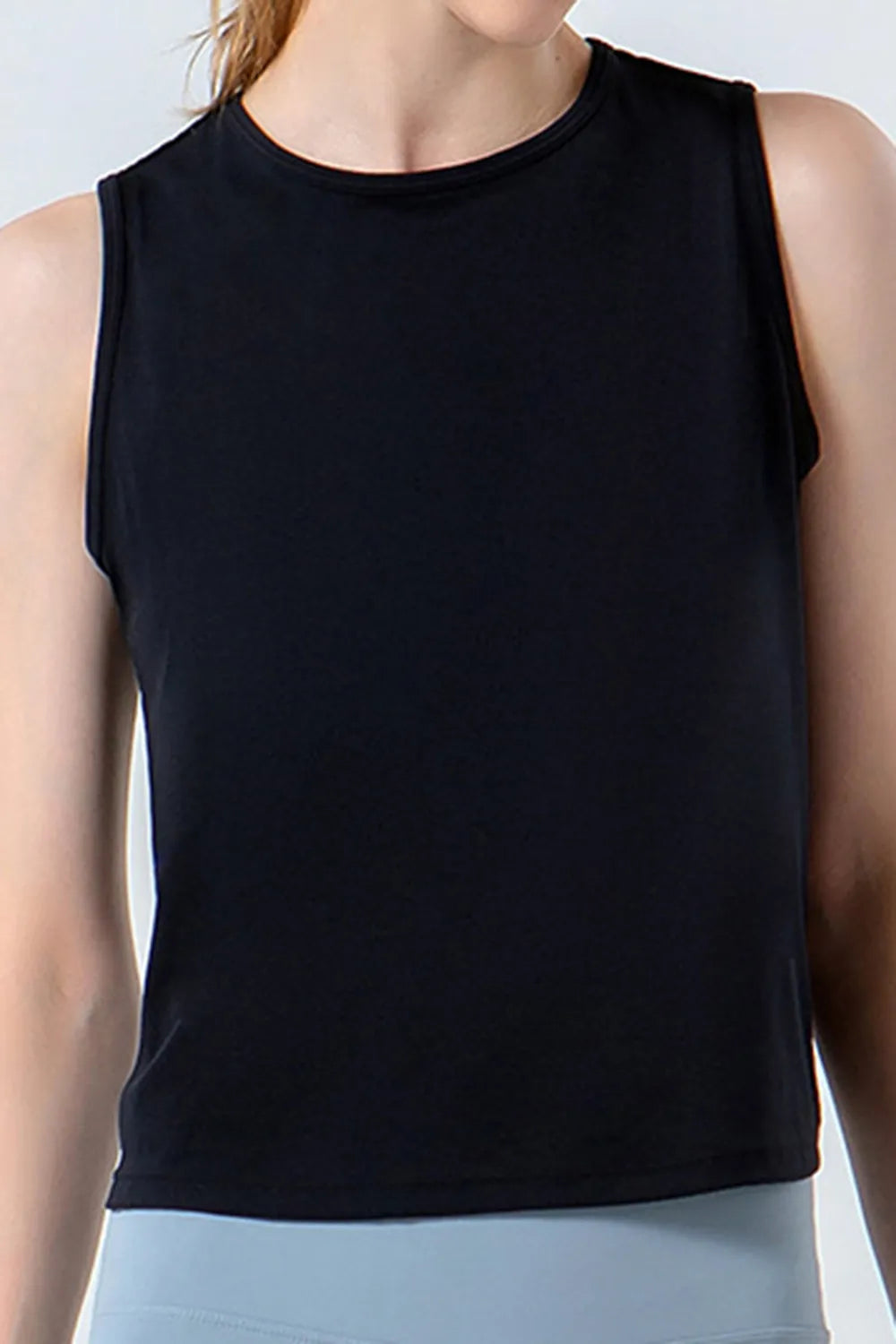 Round Neck Active Tank in Black for Women